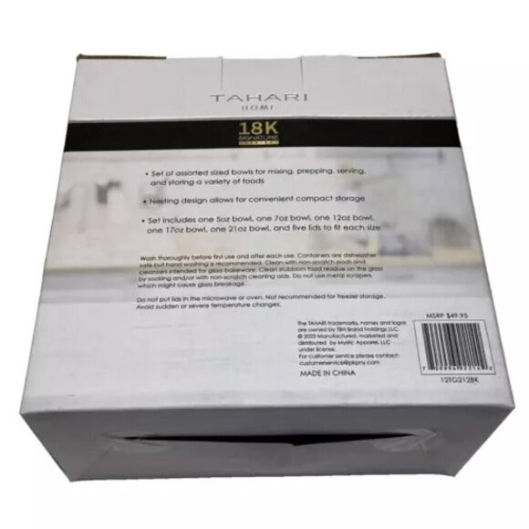 TAHARI Home Glass Nesting Prep Bowl Set Stackable 10-Pc Kitchen Cooking Baking - Picture 5 of 11